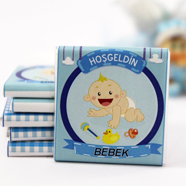 Dark Brown Hoşgeldin Bebek Çikolatası Erkek Bebek Doğum Hediyesi Madlen