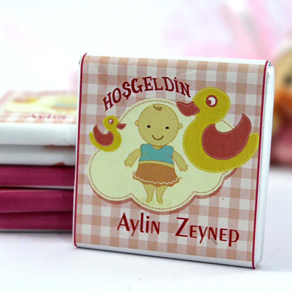Dark Brown Hoşgeldin Kız Bebek Çikolatası İsim Yazılabilen Hediye Çikolata
