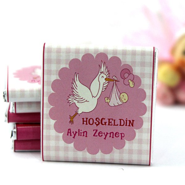 Dark Brown Hoşgeldin Kız Bebek Çikolatası İsim Yazılabilen Hediye Çikolata