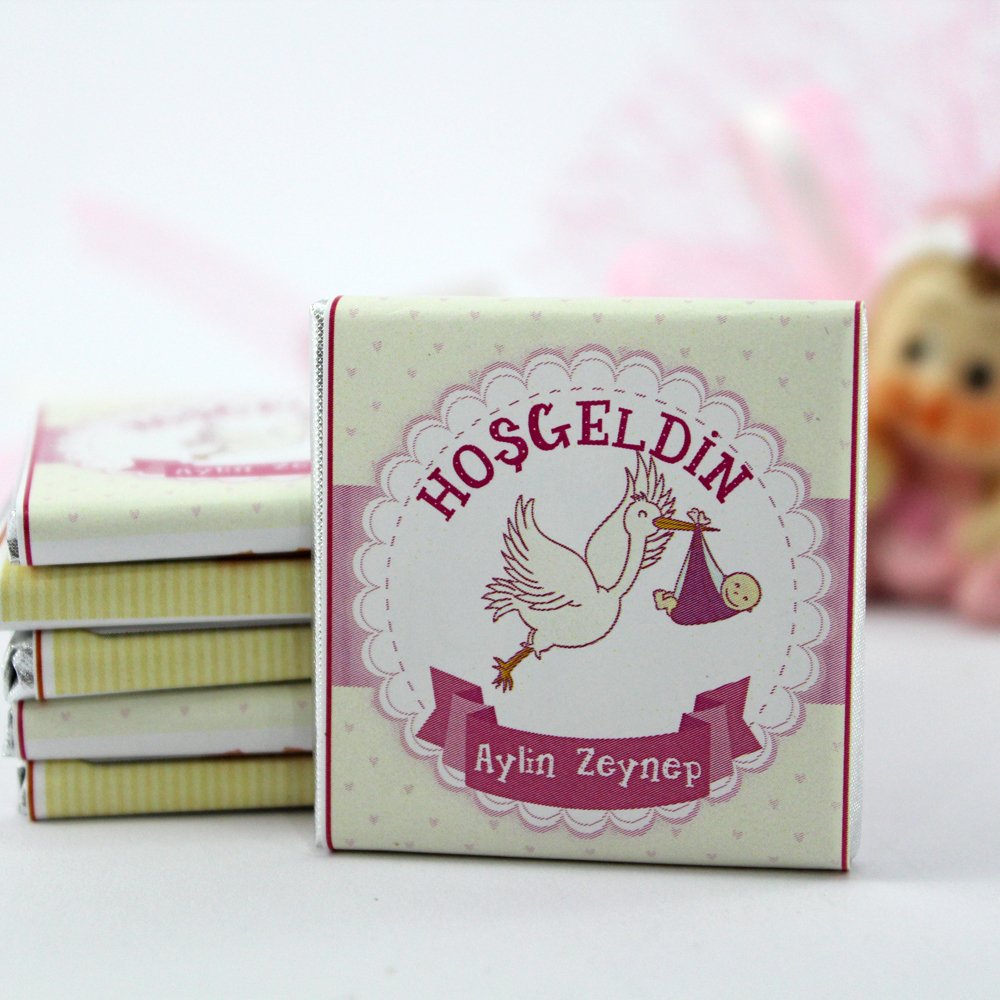 Dark Brown Hoşgeldin Kız Bebek Çikolatası İsim Yazılabilen Hediye Çikolata