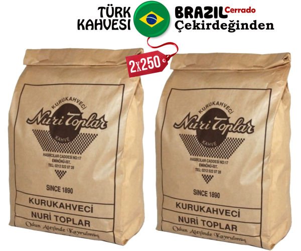 Nuri Toplar Brazil Cerrado Türk Kahvesi Günlük Taze Çekilmiş 2x250 Gr