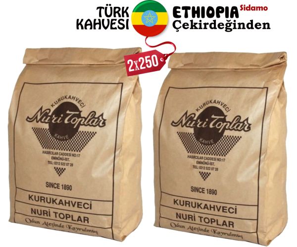Nuri Toplar Ethiopia Sidamo Türk Kahvesi Günlük Taze Çekilmiş 2x250 Gr