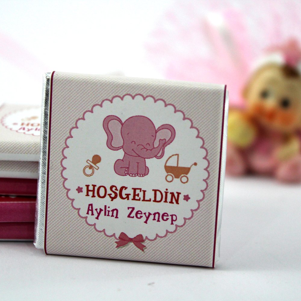 Dark Brown Hoşgeldin Kız Bebek Çikolatası İsim Yazılabilen Hediye Çikolata