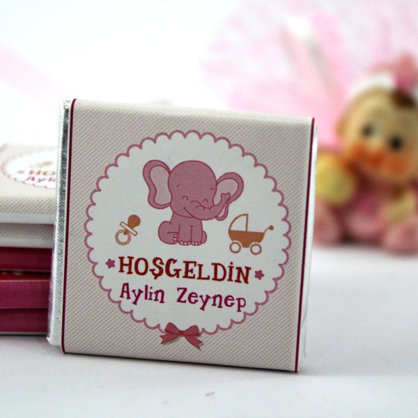 Dark Brown Hoşgeldin Kız Bebek Çikolatası İsim Yazılabilen Hediye Çikolata