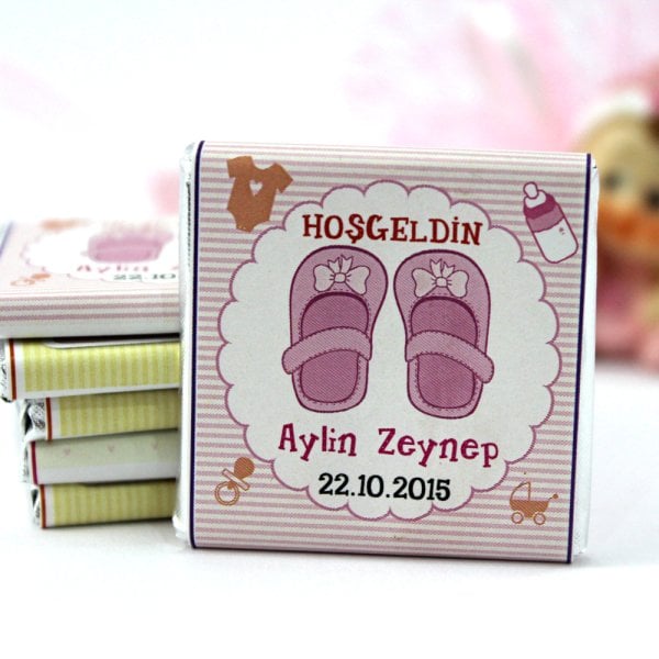 Dark Brown Hoşgeldin Kız Bebek Çikolatası İsim ve Tarih Yazılabilen Hediye Çikolata