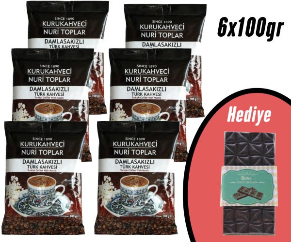 Nuri Toplar Damla Sakızlı Türk Kahvesi ve Bitter Çikolata 6x100 Gr