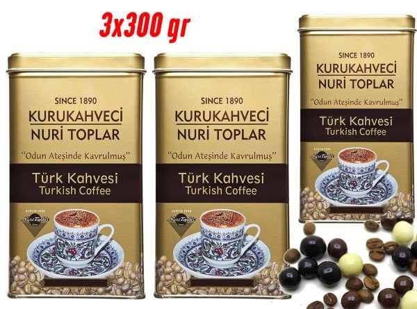 Nuri Toplar Türk Kahvesi Kare Metal Kutuda 3x300 Gr