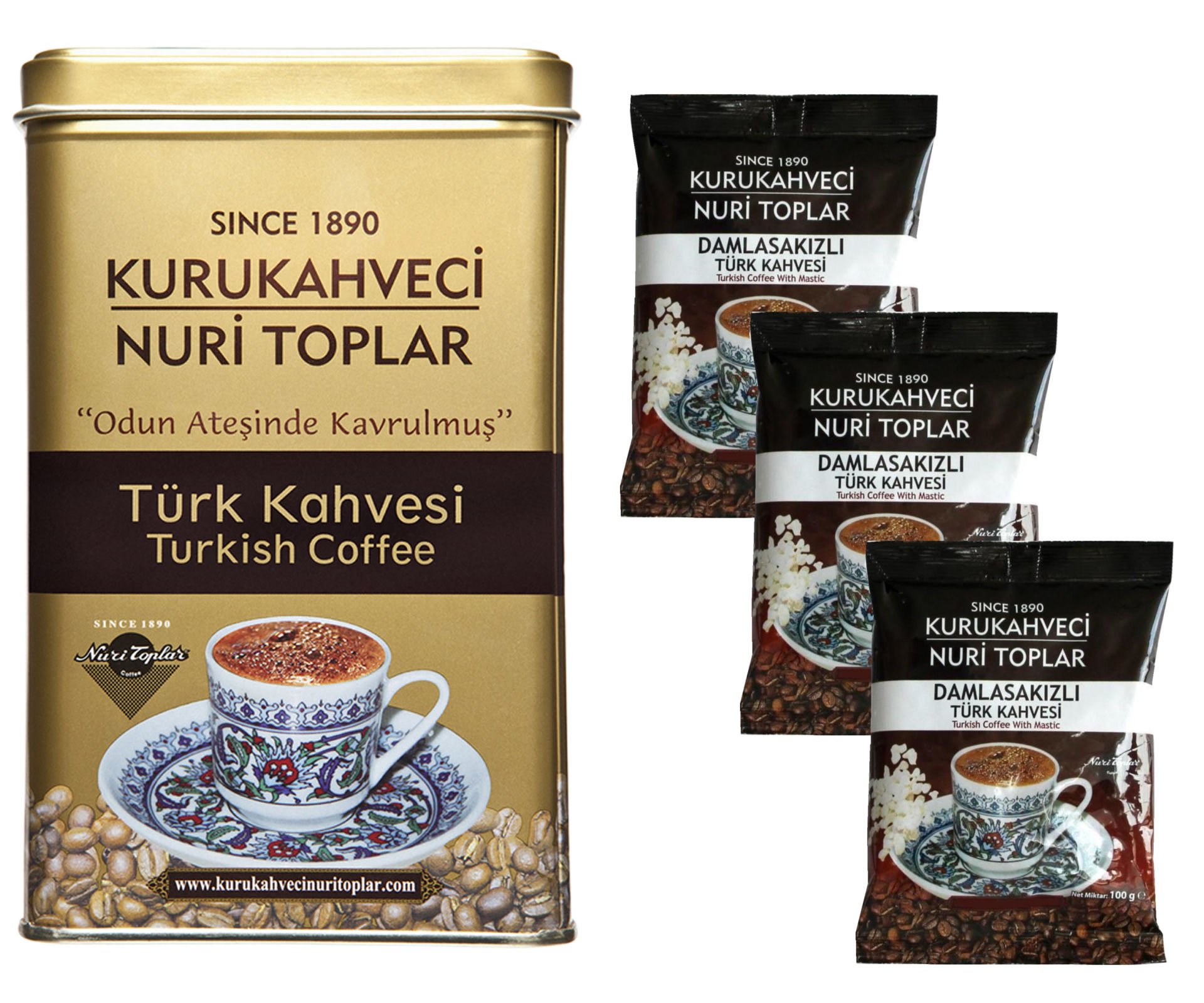 Nuri Toplar Türk Kahvesi ve 3 Adet Damla Sakızlı Türk Kahvesi Birlikte 700 Gr