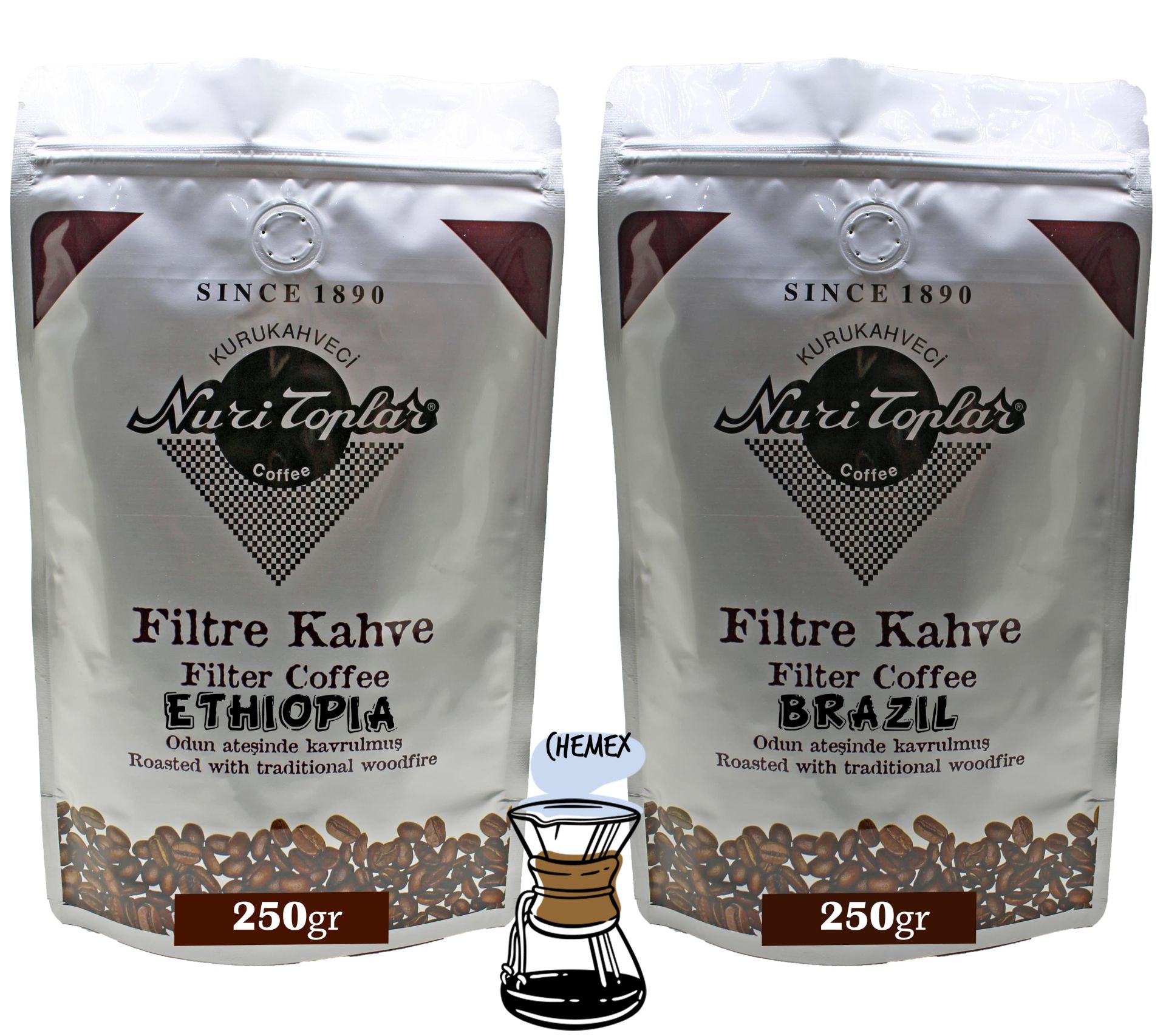 Nuri Toplar Filtre Kahveleri Ethiopia ve Brazil Yöresel Paket 500 Gr - Chemex