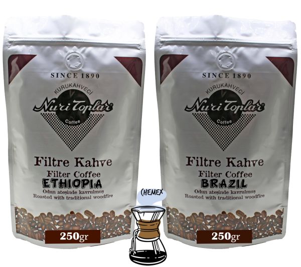 Nuri Toplar Filtre Kahveleri Ethiopia ve Brazil Yöresel Paket 500 Gr - Chemex