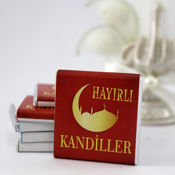 Dark Brown Kandil Çikolatası - Kırmızı Hayırlı Kandiller - Yazılı Madlen Çikolata