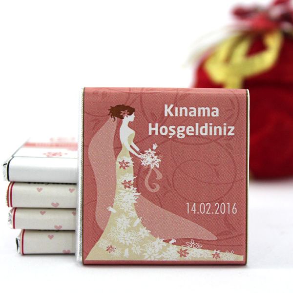 Dark Brown Kınama Hoşgeldiniz Çikolatası Kırmızı Tarih Yazılabilen Madlen Çikolata