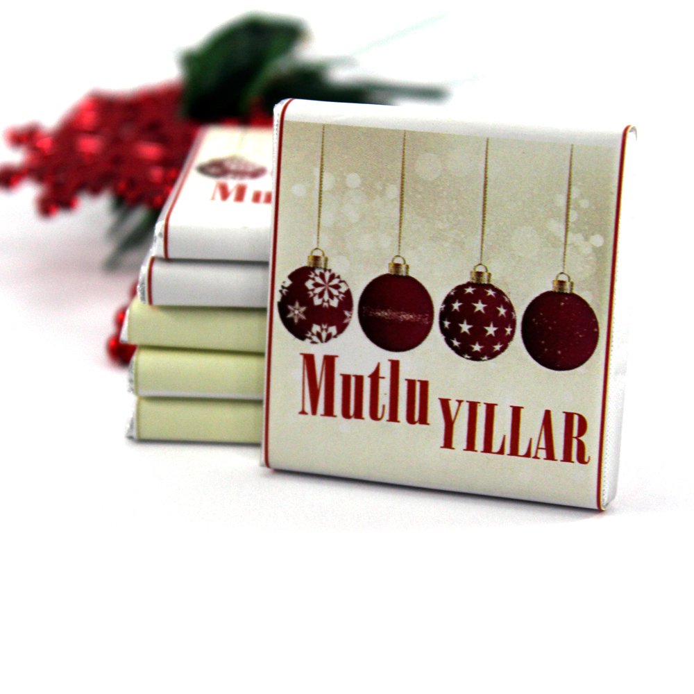 Dark Brown Yılbaşı Yeni Yıl Tebrik Çikolatası MUTLU YILLAR Madlen Hediyelik