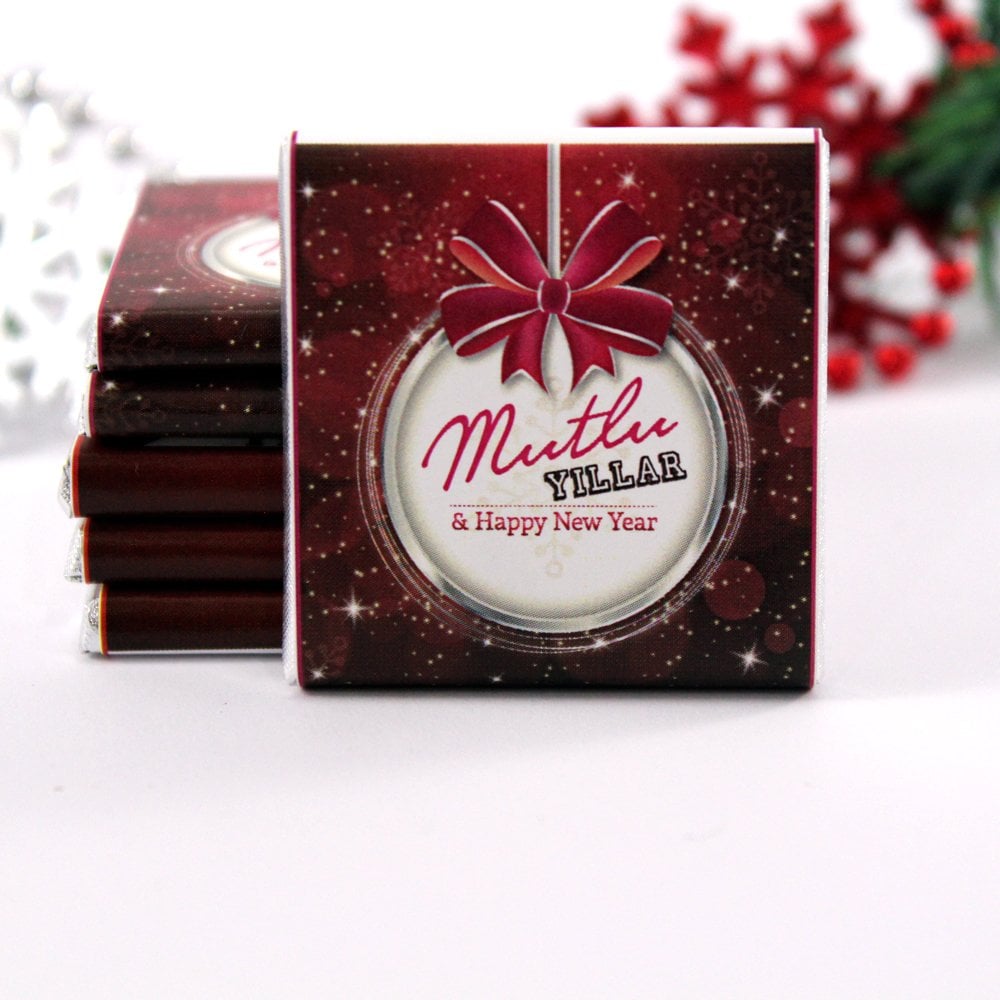 Dark Brown Yılbaşı Yeni Yıl Tebrik Çikolatası MUTLU YILLAR Madlen Hediyelik