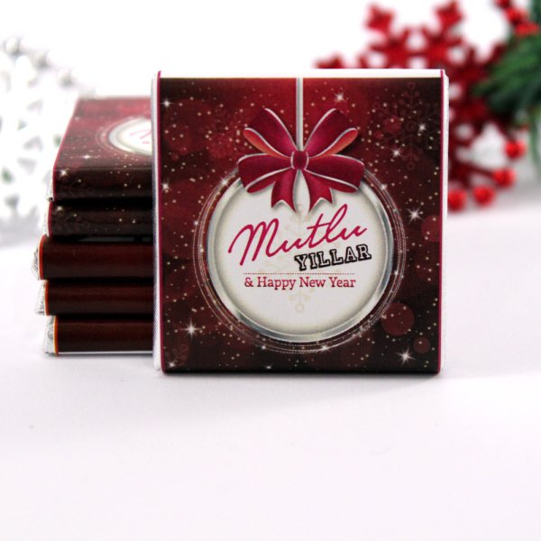 Dark Brown Yılbaşı Yeni Yıl Tebrik Çikolatası MUTLU YILLAR Madlen Hediyelik