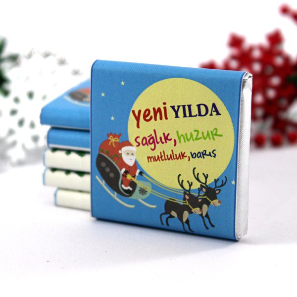 Dark Brown Yılbaşı Yeni Yıl Tebrik Çikolatası Özel Mesajlı Madlen