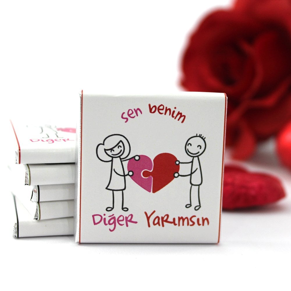 Dark Brown SEN BENİM DİĞER YARIMSIN Yazılı Madlen Çikolata Bitter ve Sütlü