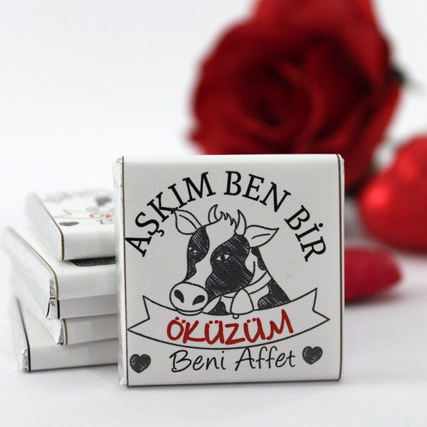 Dark Brown AŞKIM BEN BİR ÖKÜZÜM BENİ AFFET Yazılı Madlen Çikolata Bitter ve Sütlü
