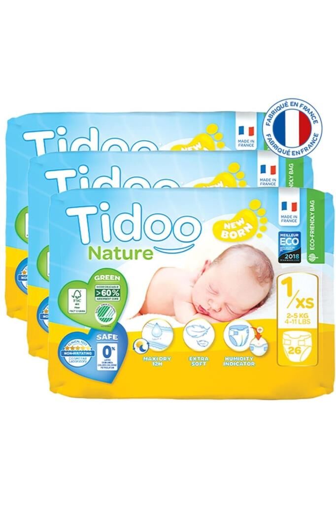 Tidoo Hipoalerjenik Ekolojik Bebek Bezi Yenidoğan 1 Beden 2-5 Kg 26x3 78 Adet