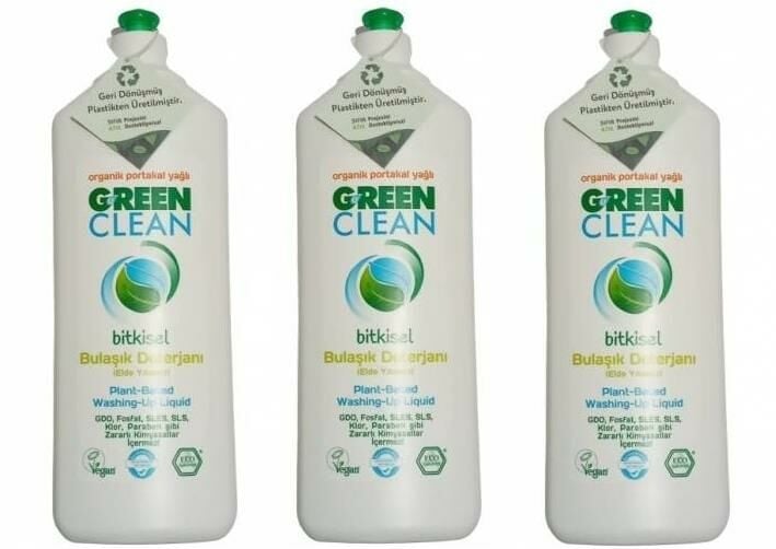 U Green Clean Organik Portakal Yağlı Bitkisel Bulaşık Deterjanı 730 ml 3'lü Set