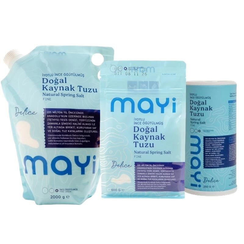 Mayi Tuz Büyük Boy Sofra Tuzu Paketi (2 kg ince +600 gr + tuzluklu 250gr)