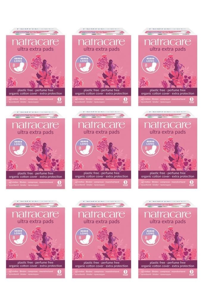 Natracare Organik Ve Doğal Kanatlı Ultra Ekstra Ped Uzun - Gece 9'lu Set - 72 Adet Ped