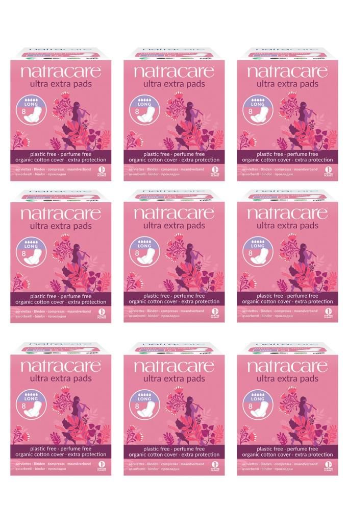 Natracare Organik Ve Doğal Kanatlı Ultra Ekstra Ped Uzun - Gece 9'lu Set - 72 Adet Ped