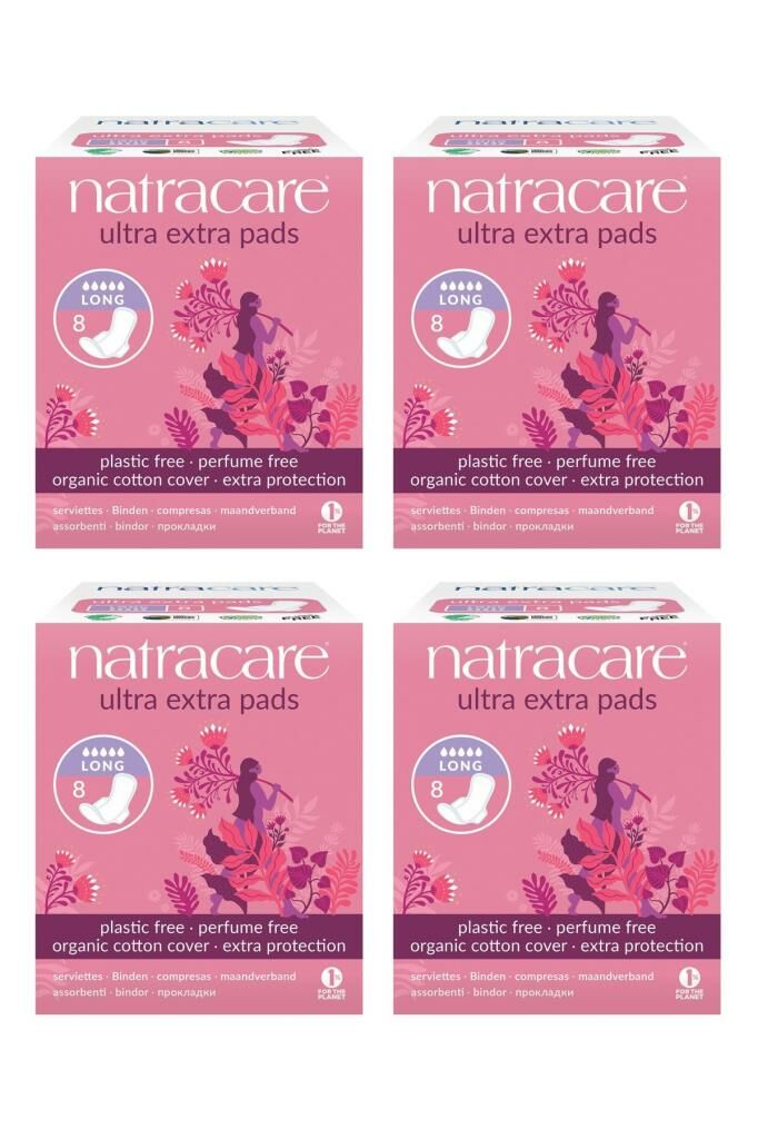Natracare Organik Ve Doğal Kanatlı Ultra Ekstra Uzun Gece 4lü Set - 32 Adet Ped
