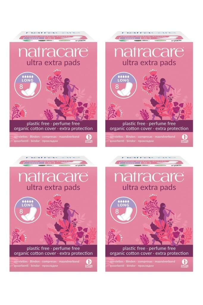 Natracare Organik Ve Doğal Kanatlı Ultra Ekstra Uzun Gece 4lü Set - 32 Adet Ped