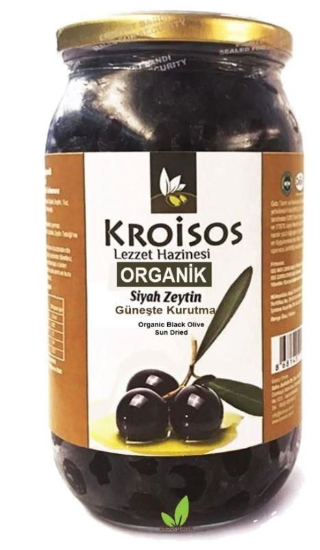 Kroisos Organik Siyah Zeytin Güneşte Kurutulmuş 650 gr Cam Ambalaj