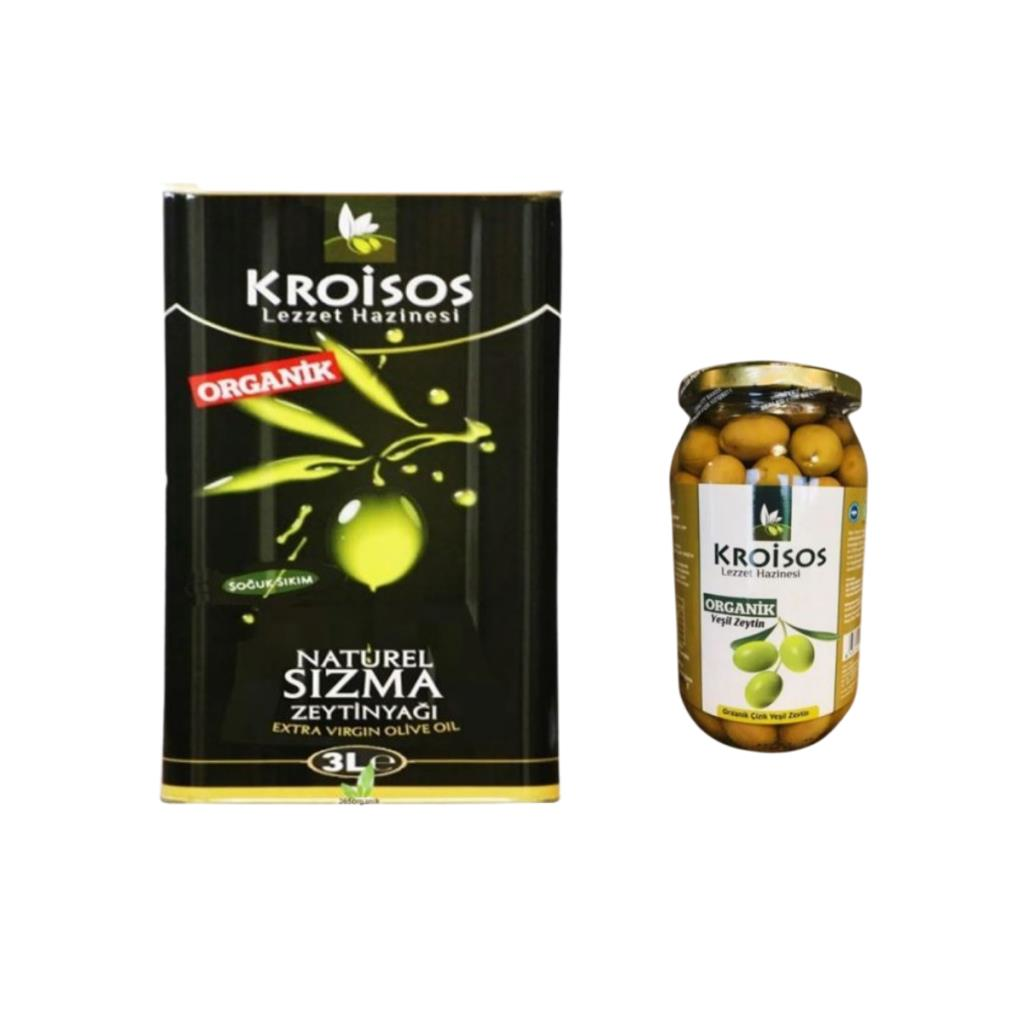 Kroisos zeytinyağı ve yeşil zeytin sofra paketi