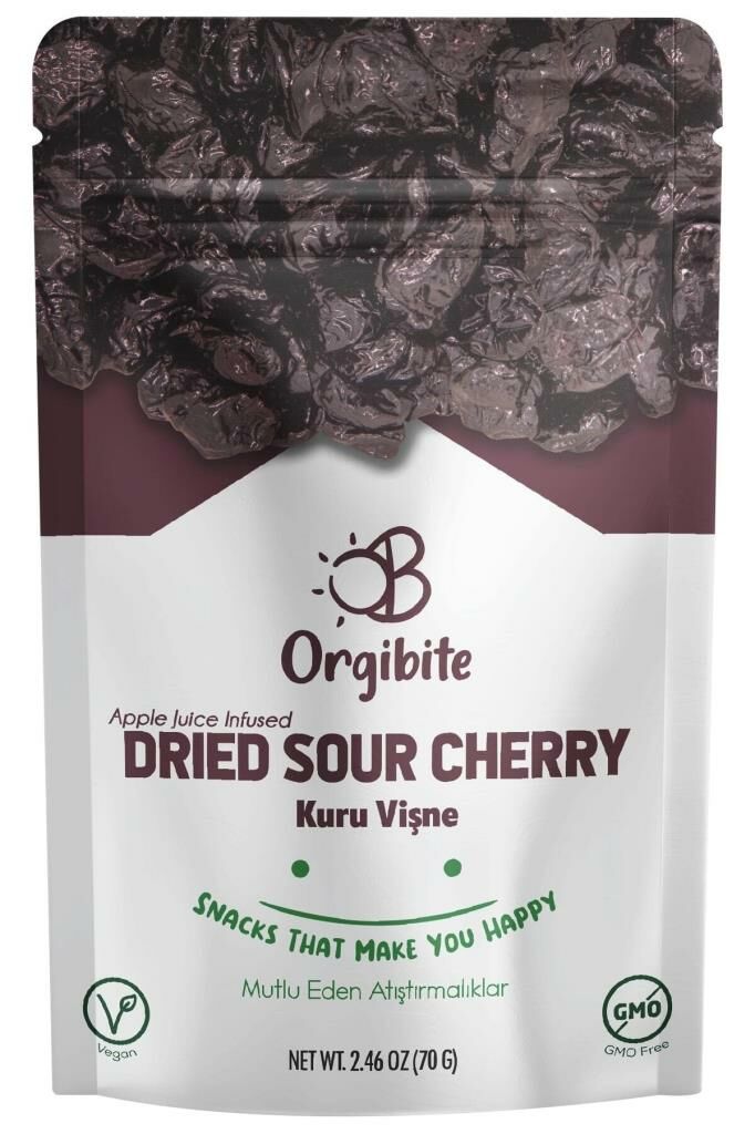 Orgibite Organik Kuru Vişne 70 gr (ELMA SUYU İNFÜZE EDİLMİŞ)