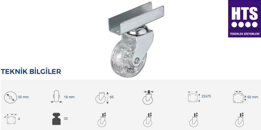 HTS Teker 327 Şeffaf Makaralı Uzun U Tablalı 50*20 mm