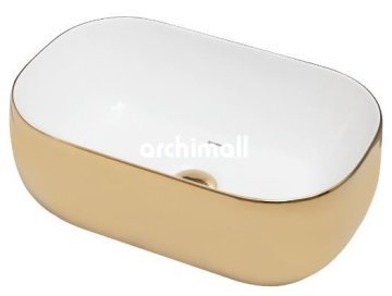 NivXH 58x37cm Tezgahüstü Lavabo Altın Beyaz