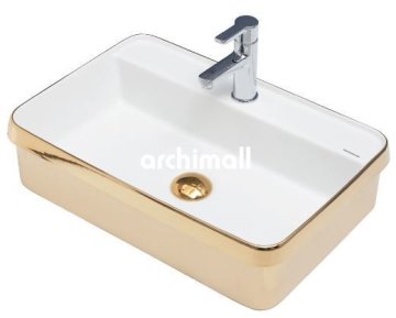 LyraBD 60x40cm Gömme Lavabo Altın Beyaz