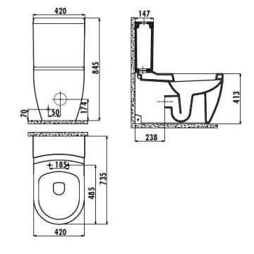 Creavit Grande XXL Duvara Dayalı Klozet + Rezervuar