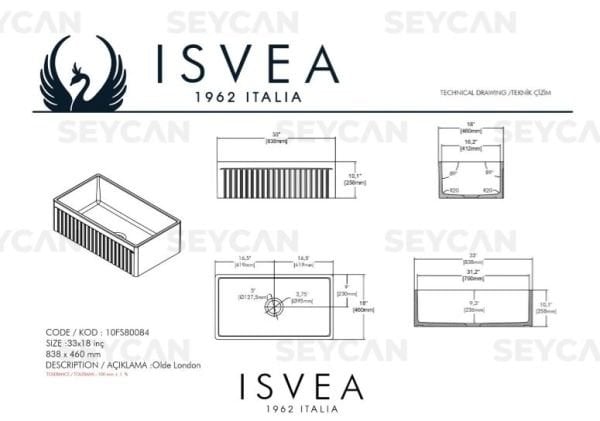 İsvea Ledro 84 cm Tek Hazneli Seramik Evye