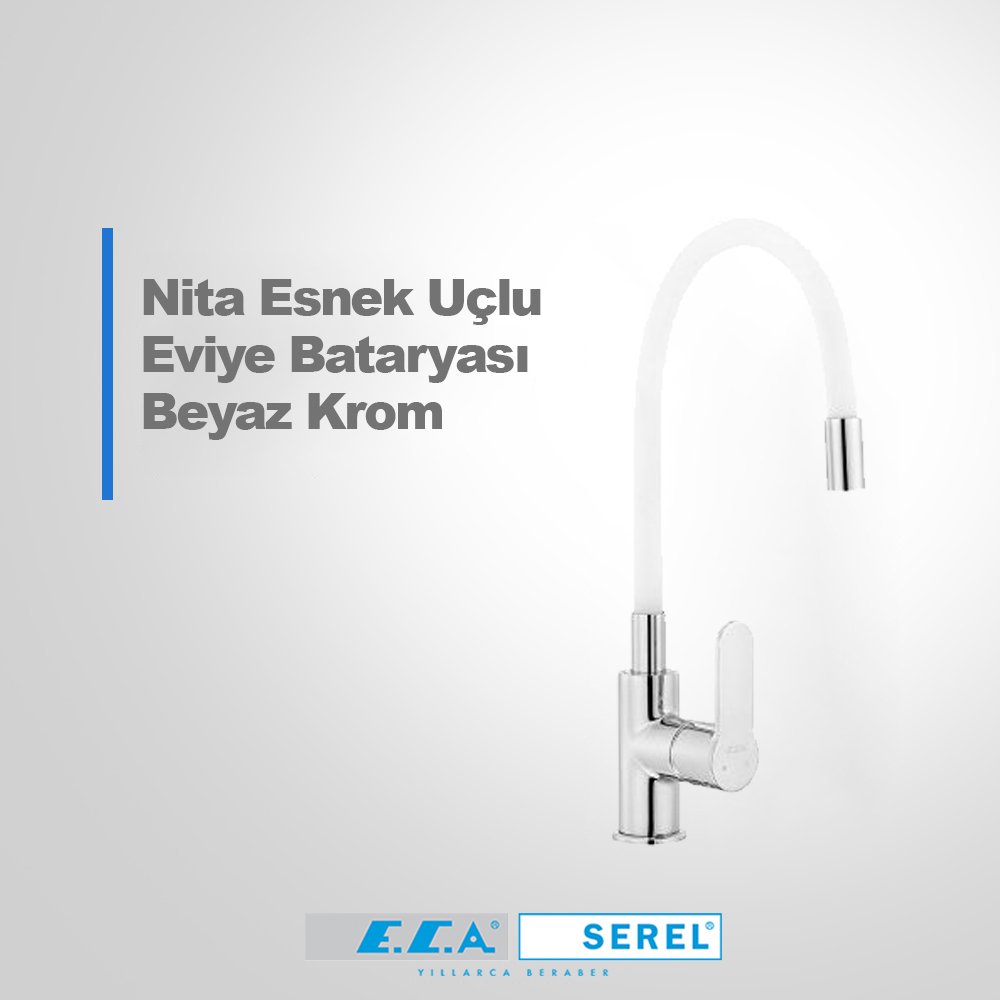 Eca Nita Esnek Uçlu Eviye Bataryası Beyaz Krom