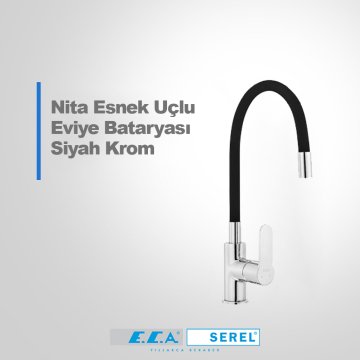Eca Nita Esnek Uçlu Eviye Bataryası Siyah Krom