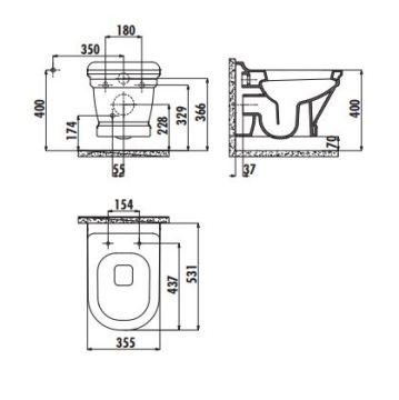 Creavit Antik Asma Klozet Antrasit Mat + Antik Duroplast Amortisörlü Klozet Kapağı