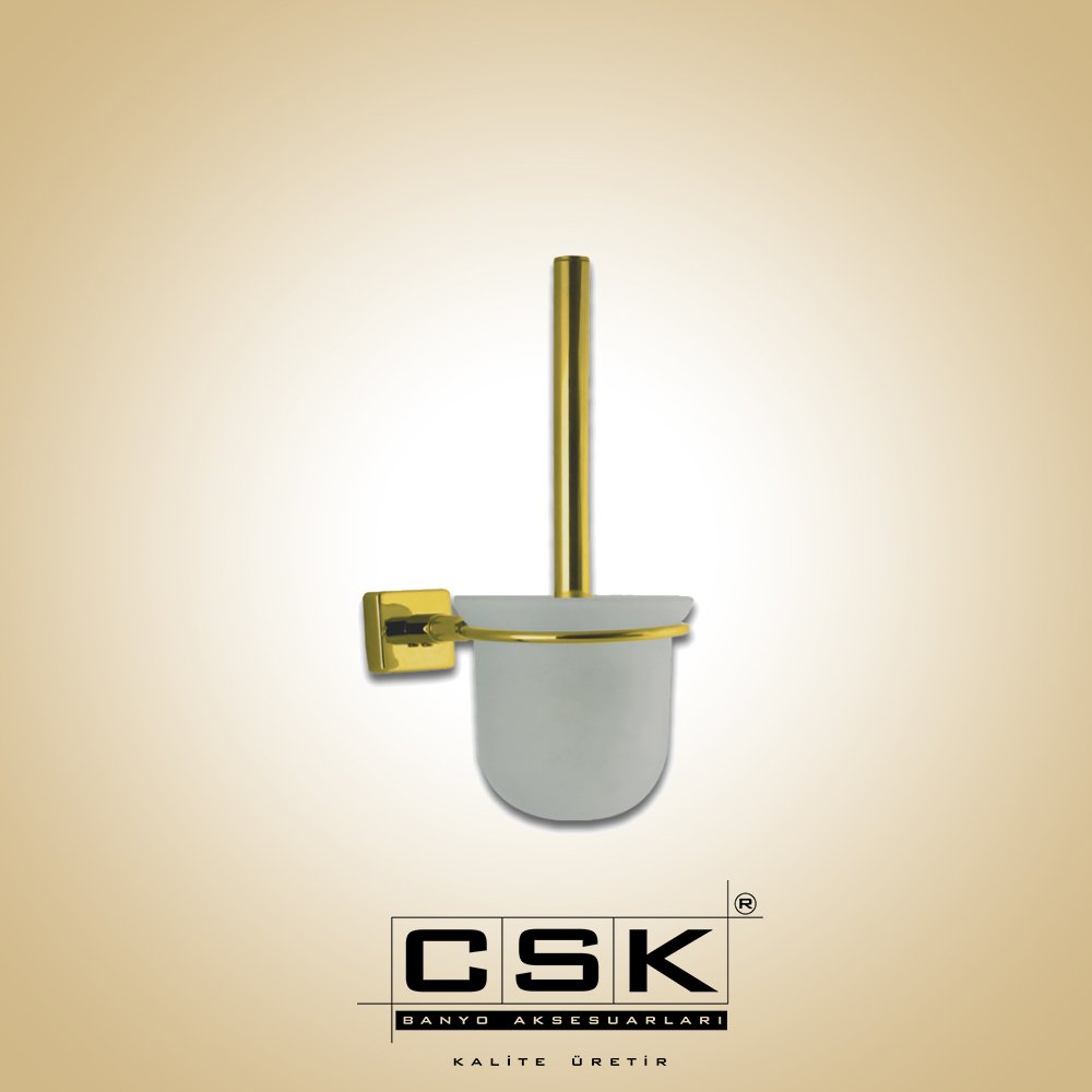 Aksu Klozet Fırçası Cam Altın