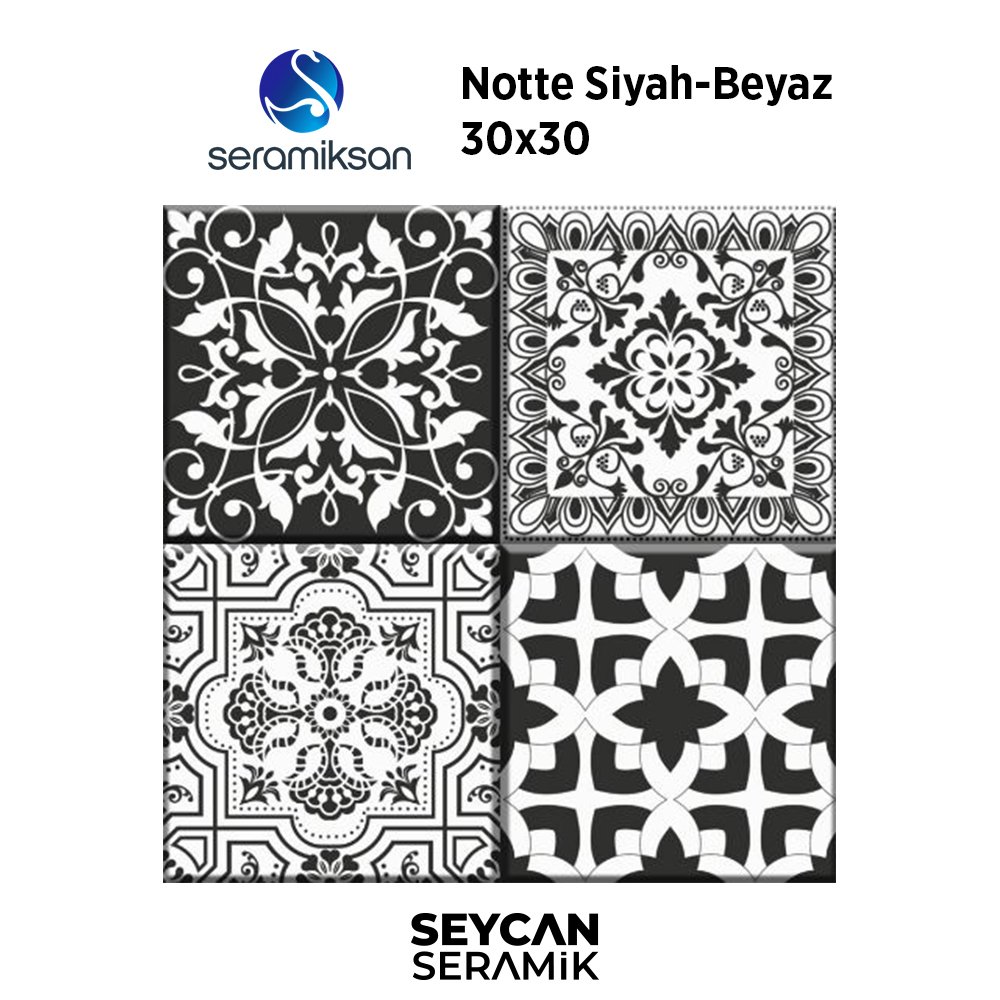 Seramiksan Notte Siyah Beyaz 30x30