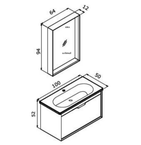Orka Clay 100 cm Tek Çekmeceli Asma Banyo Dolabı