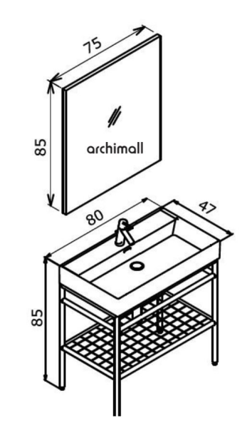 Orka Cape Town 80 cm Ayaklı Siyah Lavabolu Banyo Dolabı
