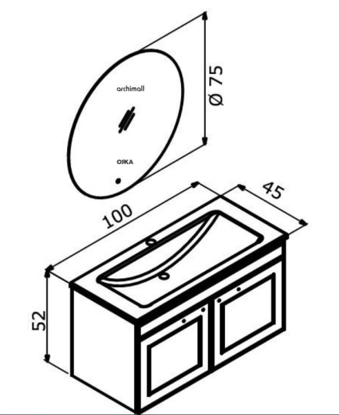 Orka Limpo 100 cm Kapaklı Asma Banyo Dolabı