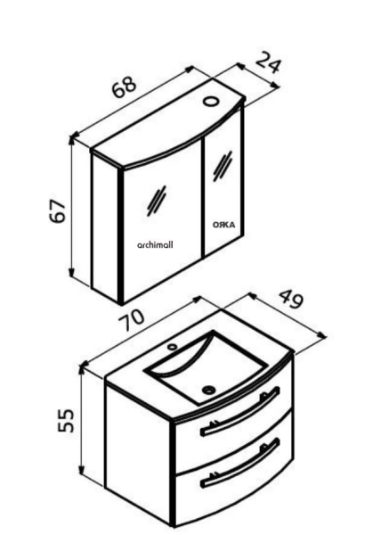 Orka Urla 70 cm Asma Banyo Dolabı