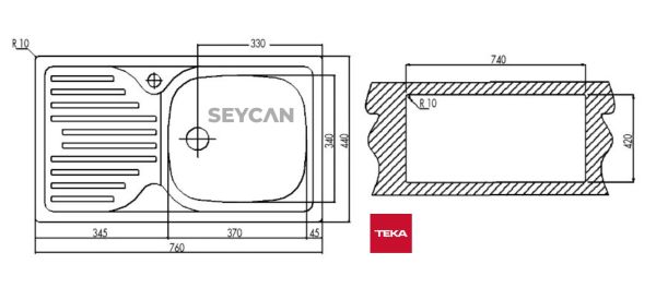 Teka İnfant 45 1B 1D Sağ Damlalıklı Mikro Keten Dokulu Çelik Evye