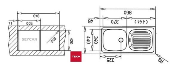 Teka İnfant OB 1B 1D Sağ Damlalıklı Mikro Keten Dokulu Çelik Evye