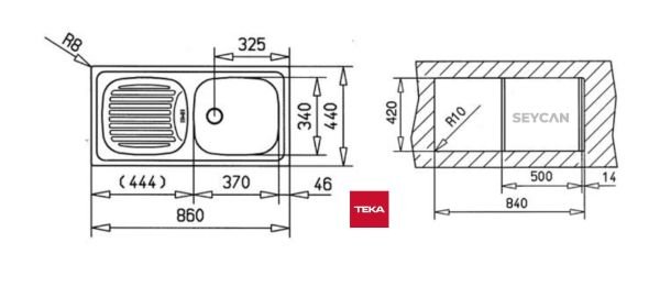 Teka İnfant OB 1B 1D Sağ Damlalıklı Parlak Yüzey Çelik Evye