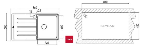 Teka Vitae 45 B 1B 1D Sol Damlalıklı Parlak Yüzey Çelik Evye